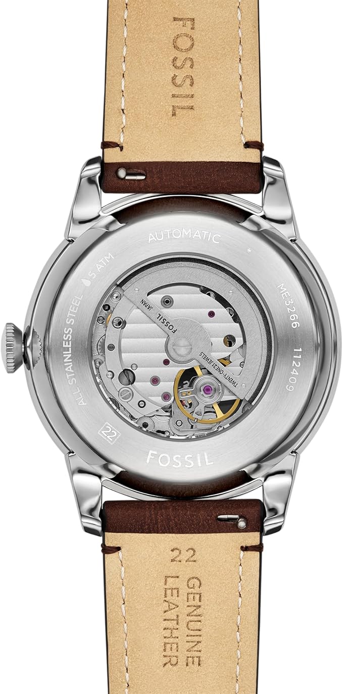 Reloj Fossil Townsman Automático, Acero inoxidable y Brazalete de Cuero para Hombre