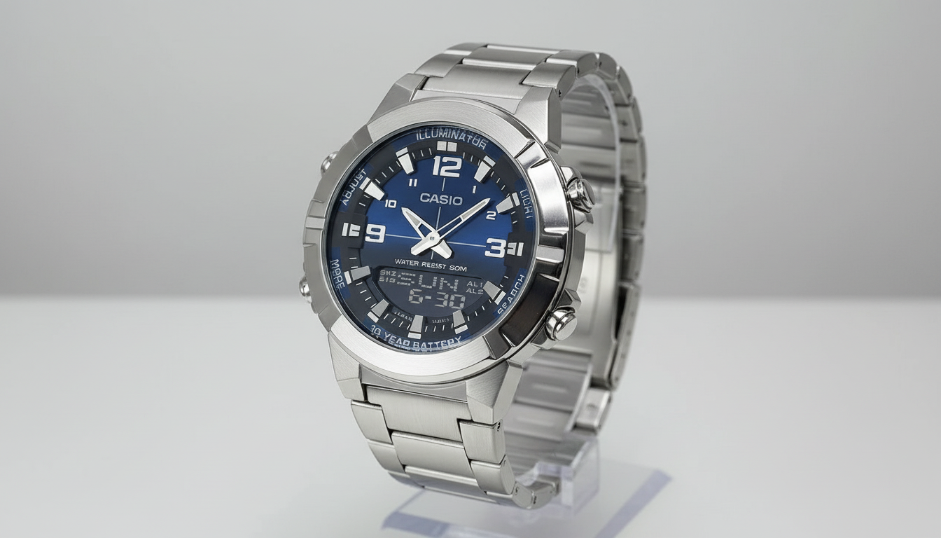 Reloj CASIO Analógico - Digital con Batería 10 Años Acero Fondo Azul