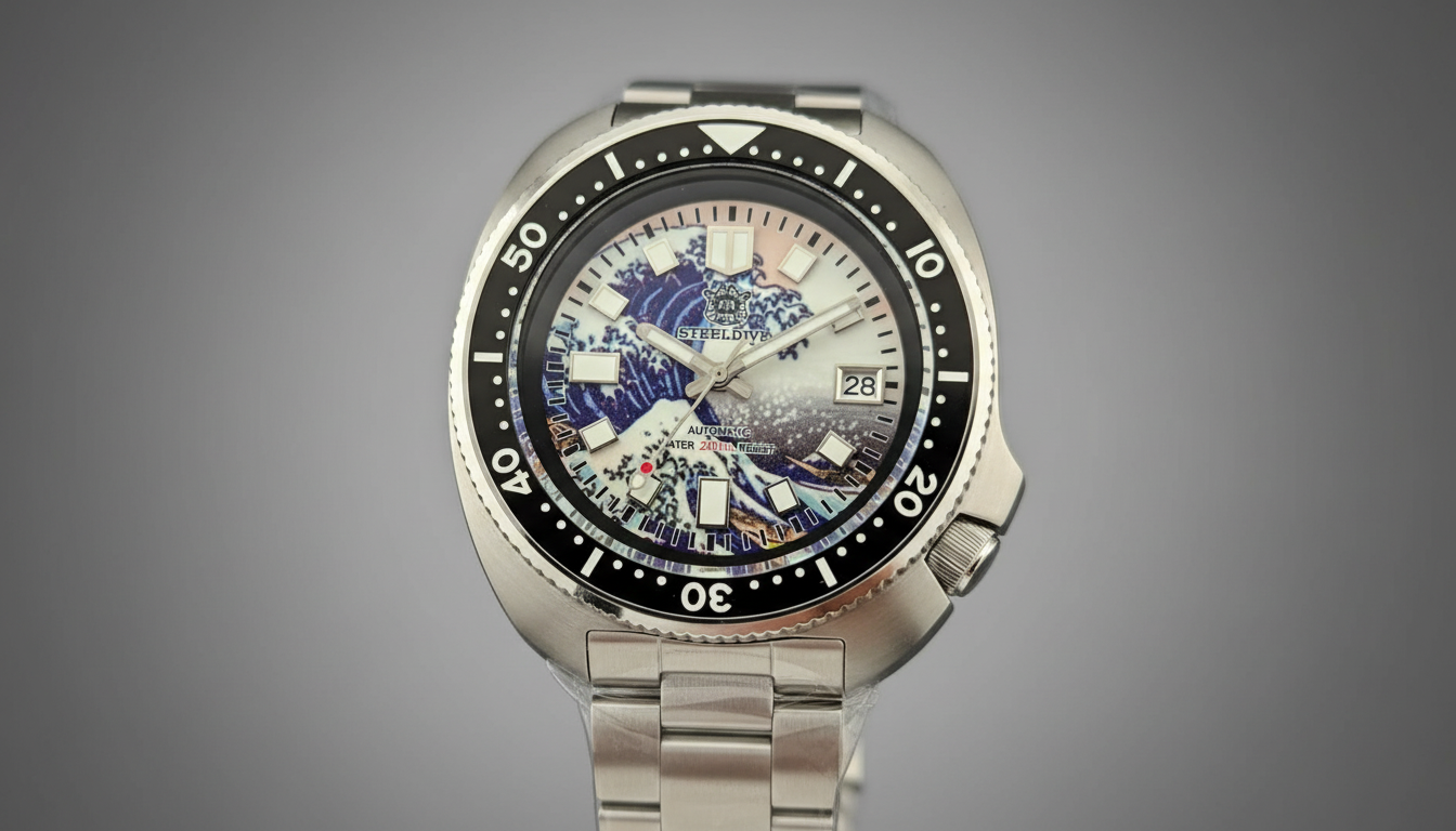 Steeldive Edición Especial -- Acero inoxidable, Esfera Personalizada, Brazalete de cambio y Papeles