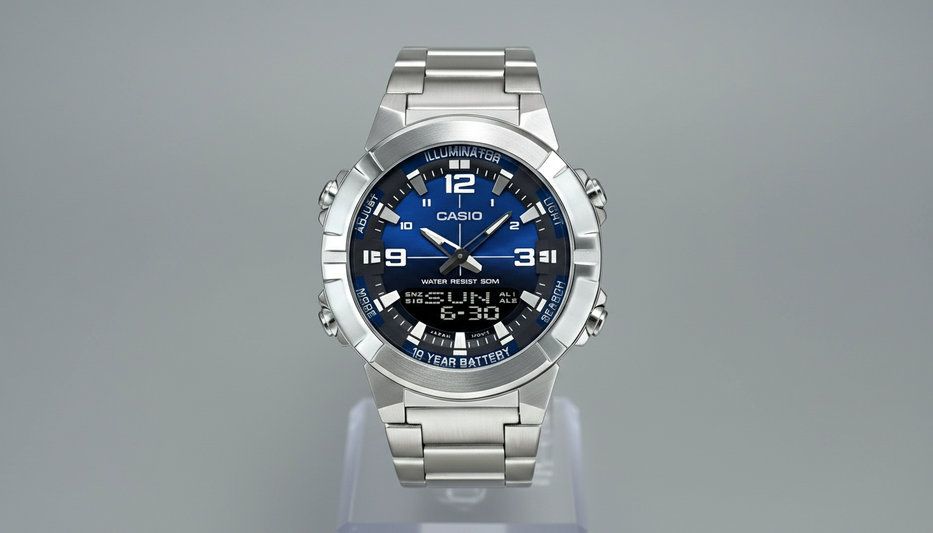 Reloj CASIO Analógico - Digital con Batería 10 Años Acero Fondo Azul