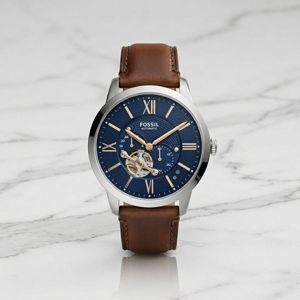Reloj Fossil Townsman Automático, Acero inoxidable y Brazalete de Cuero para Hombre