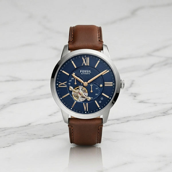 Reloj Fossil Townsman Automático, Acero inoxidable y Brazalete de Cuero para Hombre