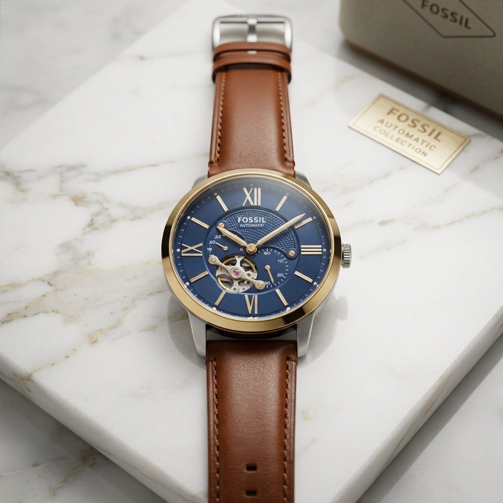 Reloj Fossil Townsman Automático, Acero inoxidable y Brazalete de Cuero para Hombre