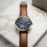 Reloj Fossil Townsman Automático, Acero inoxidable y Brazalete de Cuero para Hombre